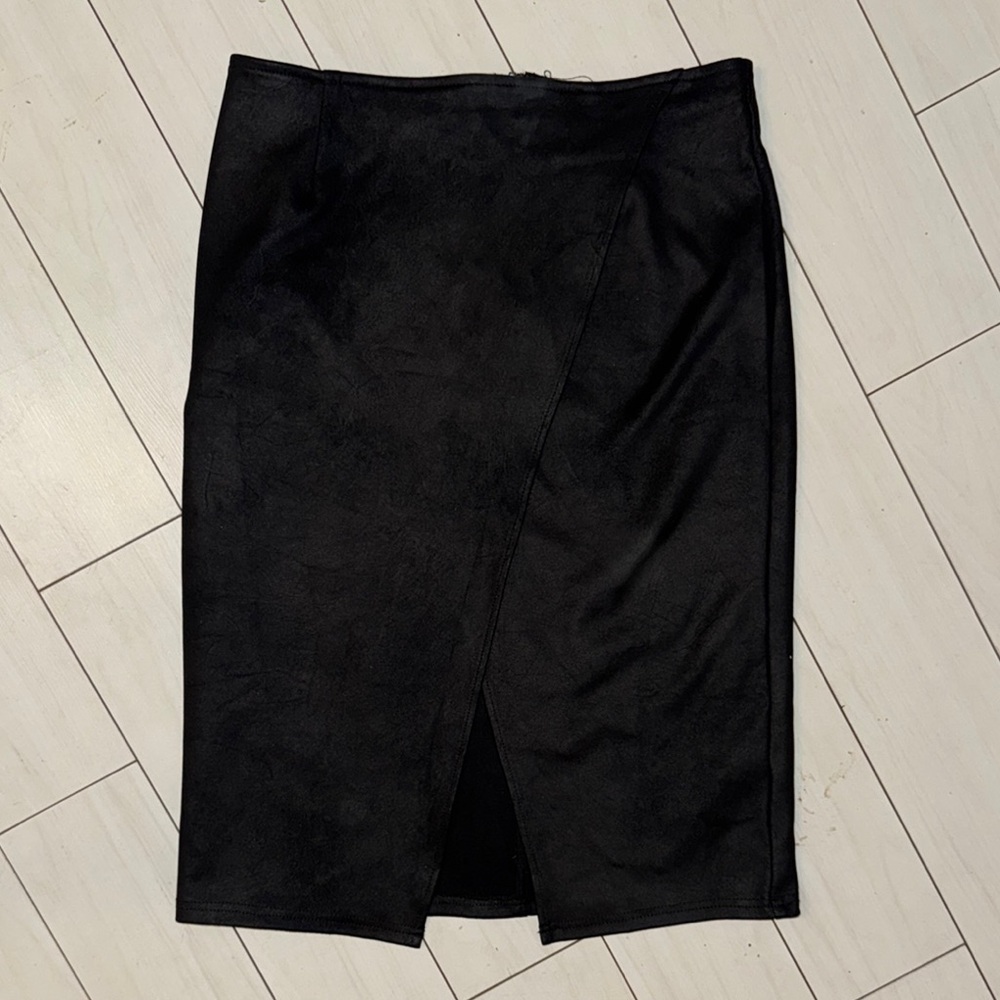 Free People faux suede Black Pencil Skirt with Slit L